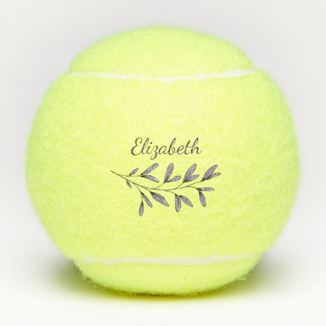 Elegant Script Floral Monogrammed Name Tennis Balls (Front)