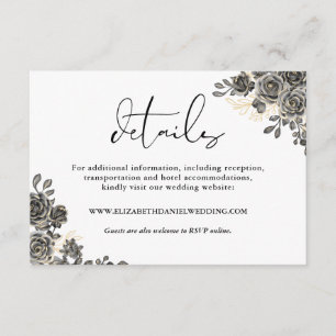 Elegant Script Floral Roses Gothic Wedding Details Enclosure Card