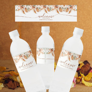 Elegant Script Floral Terracotta Welcome Wedding  Water Bottle Label