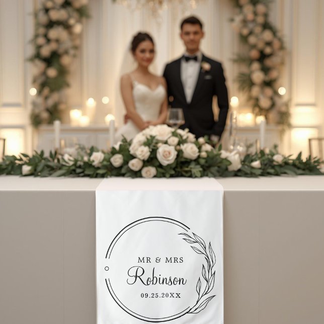 Elegant Script Floral Wedding Decor Table Runner Tapestry (Creator Uploaded)