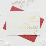 Elegant Script Flourish Merry Christmas Foil Holiday Card<br><div class="desc">Merry Christmas! Send your holiday greetings to family and friends with this customisable Christmas card. It features an elegant script with flourish accents. Personalise by adding your details. This gold foil Christmas card is available in other colours and cardstock,  perfect as a business and personal Christmas card.</div>