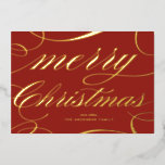 Elegant Script Flourish Red Merry Christmas Foil Holiday Card<br><div class="desc">Merry Christmas! Send your holiday greetings to family and friends with this customisable Christmas card. It features an elegant script with flourish accents on a red background. Personalise by adding your details. This gold foil Christmas card is available in other colours and cardstock, perfect as a business and personal Christmas...</div>