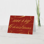 Elegant Script Flourish Red Merry Christmas Foil Holiday Card<br><div class="desc">Merry Christmas! Send your holiday greetings to family and friends with this customisable Christmas card. It features an elegant script with flourish accents on a red background. Personalise by adding your details. This gold foil Christmas card is available in other colours and cardstock, perfect as a business and personal Christmas...</div>