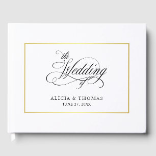 Elegant Script Flourishes Calligraphy Wedding Guest Book