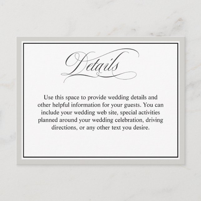 Elegant Script Flourishes Wedding Details Postcard (Front)