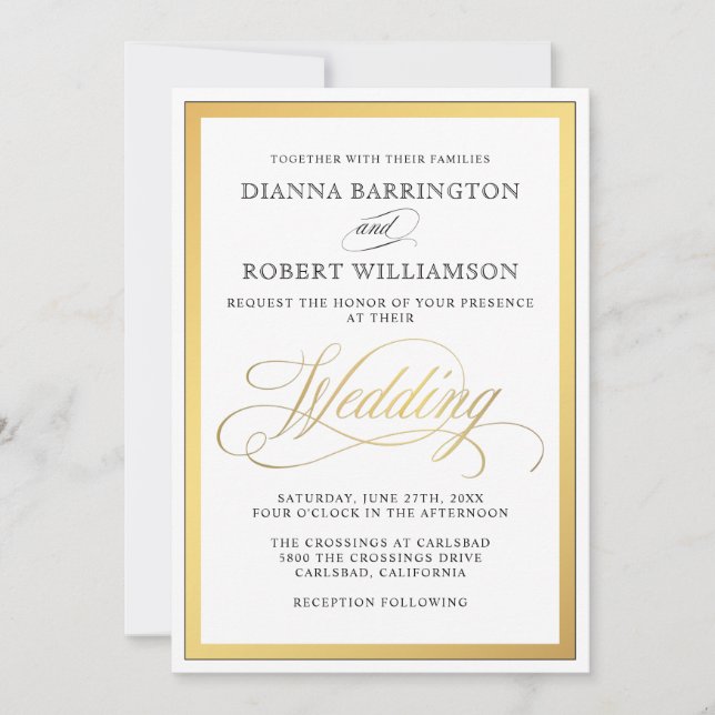 Elegant Script Flourishes Wedding Invitation (Front)