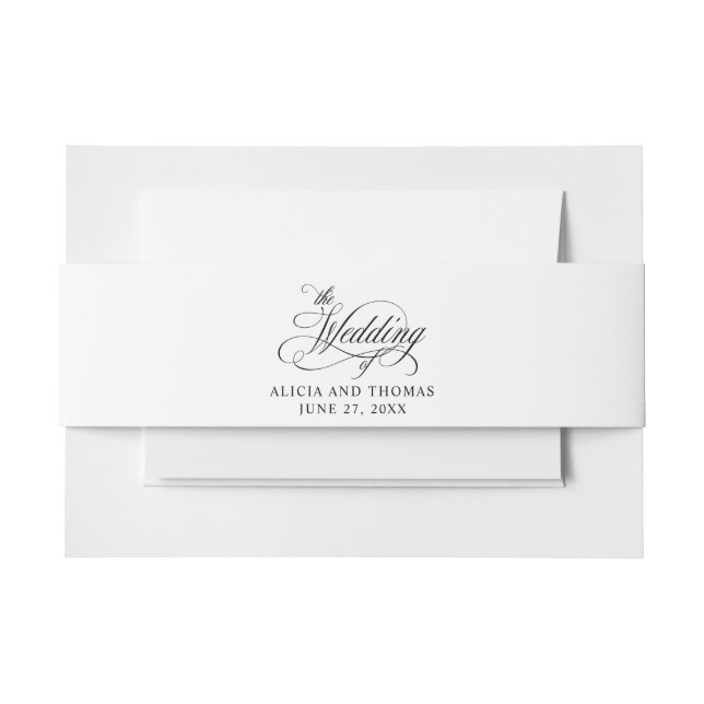 Elegant Script Flourishes Wedding Invitation Belly Band (Front Example)