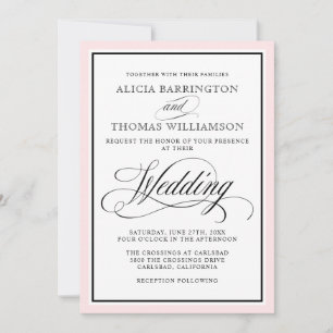 Elegant Script Flourishes with Blush Pink Border Invitation