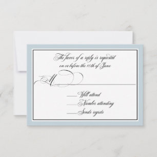 Elegant Script Flourishes with Dusty Blue Border RSVP Card