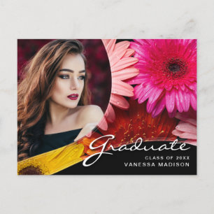 Elegant Script Flowers Modern Photo Grad Postcard