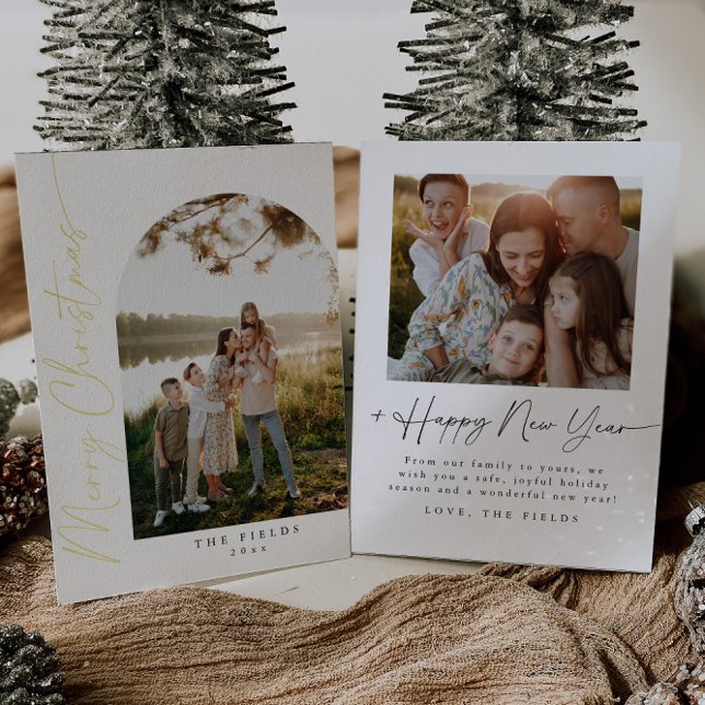 Elegant Script Foil Arch Photo Family Holiday Card (Creator Uploaded)