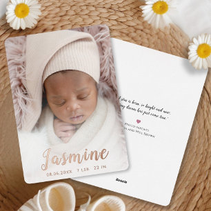 Elegant Script Foil Birth Announcement Card