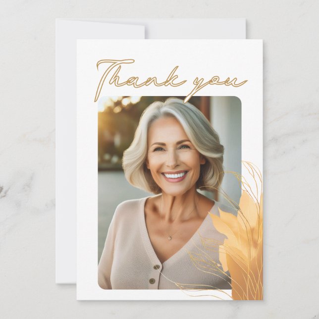 Elegant Script Foliage Photo Birthday  Thank You Card (Front)