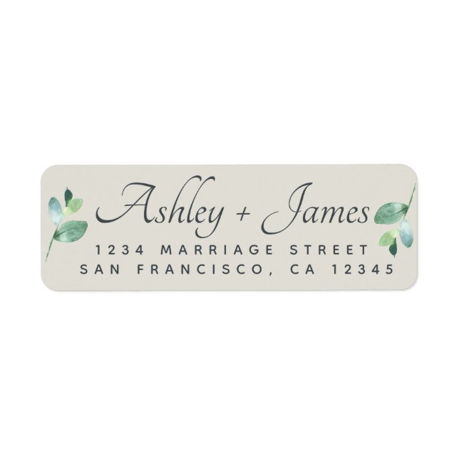 Elegant Script Foliage Wedding Return Address (Front)