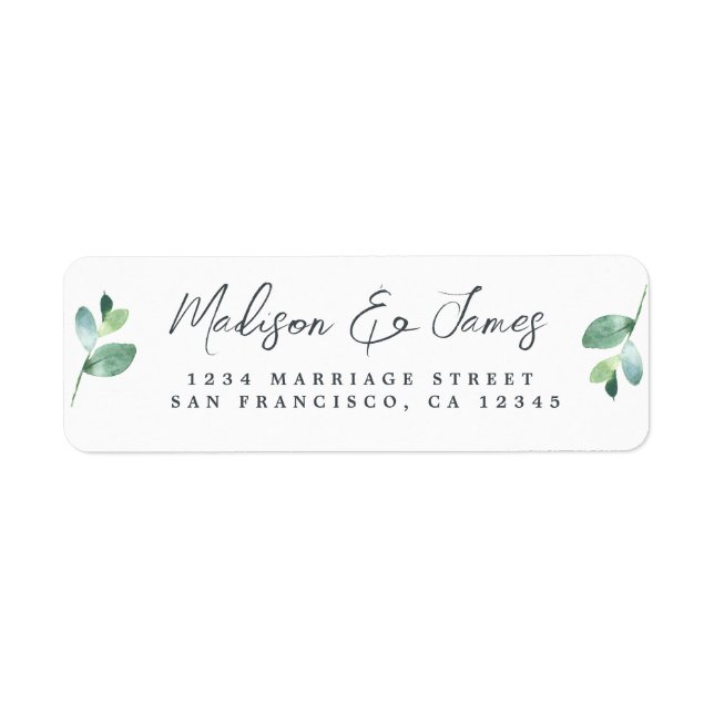 Elegant Script Foliage Wedding Return Address (Front)