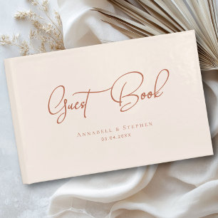 Elegant, Script Font, Beige Wedding Guest Book