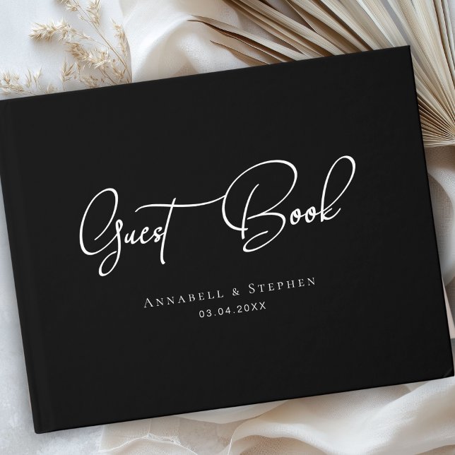 Elegant Script Font Black Wedding  Guest Book (Elegant Script Font Black & White Wedding Guest Book)