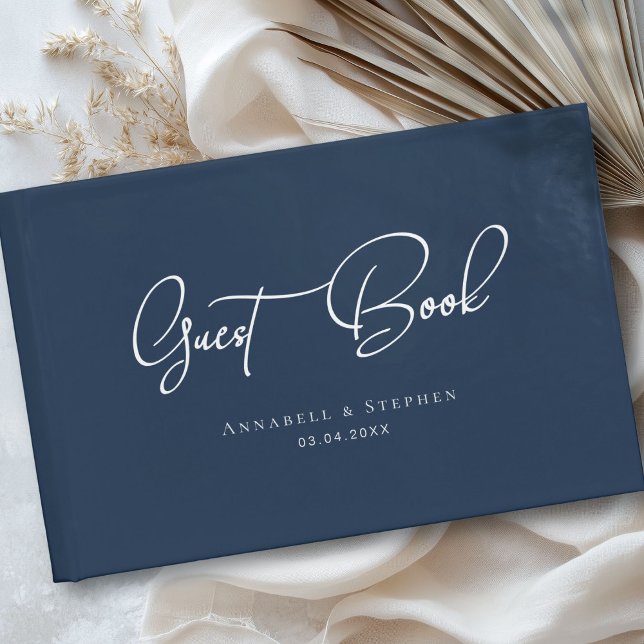 Elegant, Script Font, Blue, Wedding Guest Book (Elegant, Script Font, Blue, Wedding Guest Book)