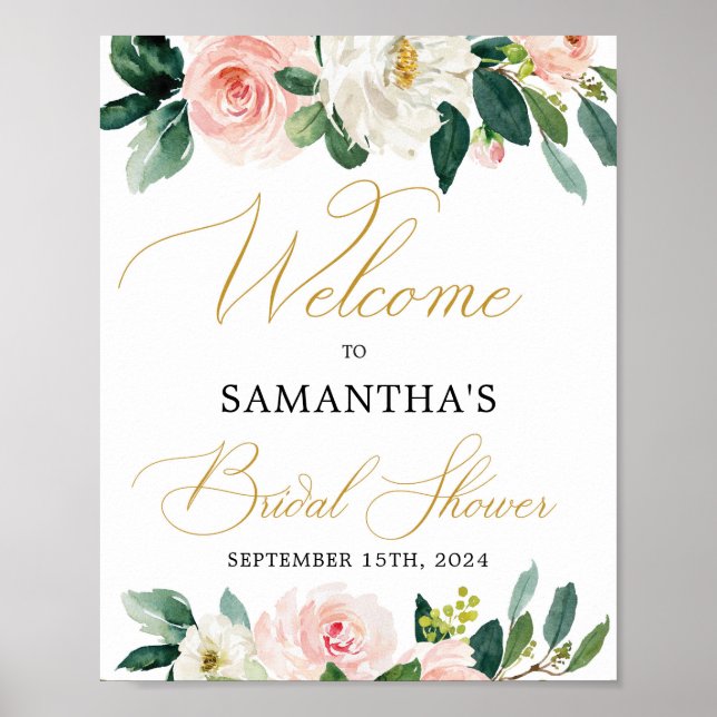 Elegant script font boho blush greenery welcome poster (Front)