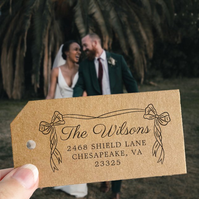 Elegant Script Font Bow Ribbon Wedding Self-inking Stamp (Creator Uploaded)