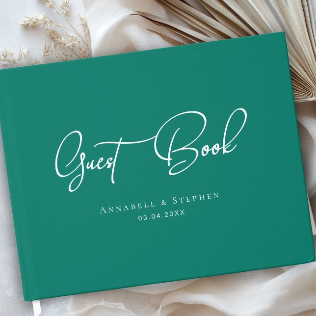 Elegant, Script Font, Green Wedding  Guest Book (Elegant, Script Font, Green Wedding Custom Guest Book)