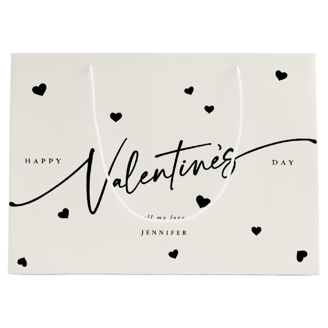 Elegant Script Font + Hearts Valentine's Day Large Gift Bag (Front)