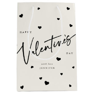 Elegant Script Font + Hearts Valentine's Day Medium Gift Bag