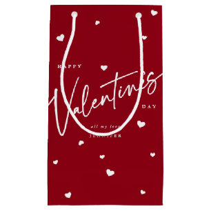 Elegant Script Font + Hearts Valentine's Day Small Gift Bag