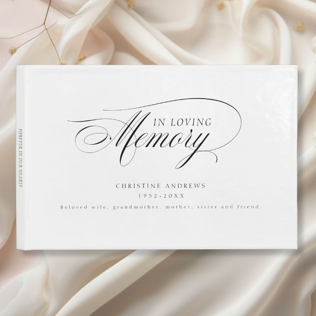 Elegant, Script Font "In Loving Memory" Funeral Guest Book (Elegant, Script Font "In Loving Memory" Funeral Guest Book, White.)
