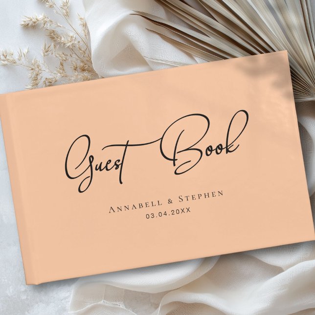 Elegant, Script Font, Peach Wedding  Guest Book (Elegant, Script Font, Orange Wedding Guest Book)