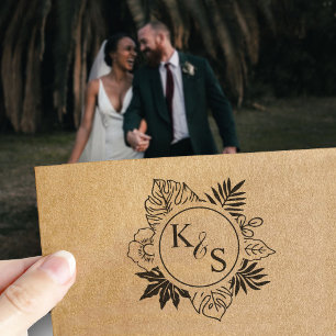 Elegant Script Font Tropical Wreath Monogram Self-inking Stamp