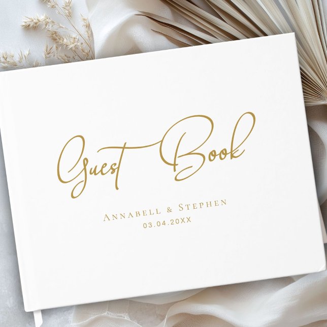 Elegant Script Font White Wedding  Guest Book (Elegant Script Font White Custom Wedding Guest Book)