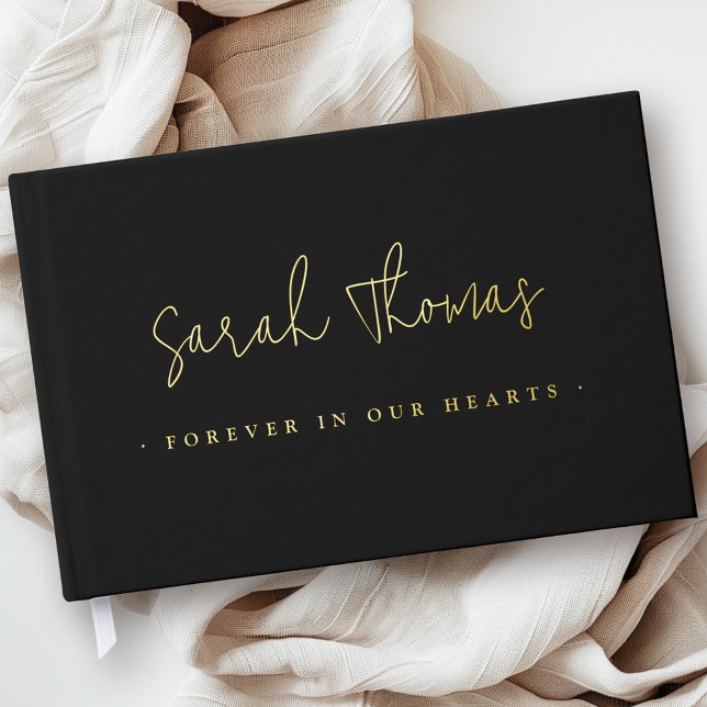 Elegant script forever in our hearts funeral black guest book (Elegant script forever in our hearts funeral black guest book)