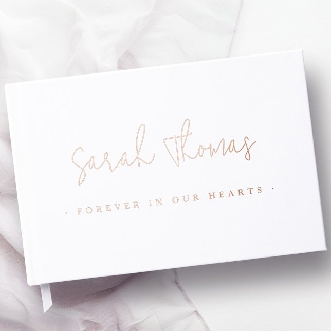 Elegant script forever in our hearts funeral white guest book (Elegant script forever in our hearts funeral white foil guest book)