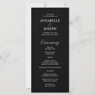 Elegant Script Formal Black Wedding Program