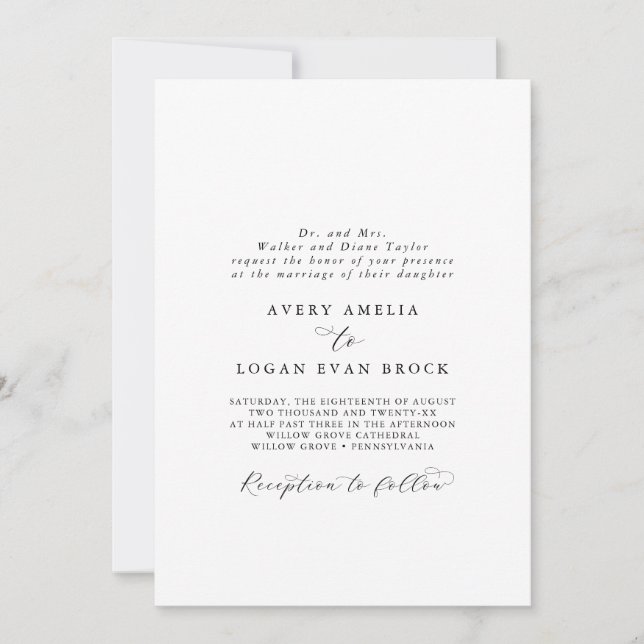 Elegant Script Formal Brides Parents Wedding Invitation (Front)