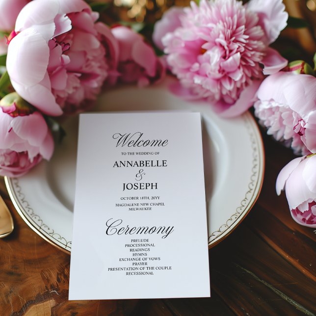 Elegant Script Formal White Wedding Program (Creator Uploaded)