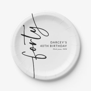Elegant Script Forty 40th Birthday Paper Plate