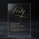 Elegant Script Forty Black Gold 40th Birthday<br><div class="desc">Mark a fabulous milestone with this Elegant Script Forty Black Gold 40th Birthday Invitation. Featuring refined black and gold tones,  this invitation exudes sophistication and charm. The elegant script adds a personal touch,  making it the perfect choice for celebrating a memorable 40th birthday in style.</div>