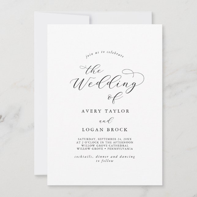 Elegant Script Front Back Wedding Invitation (Front)