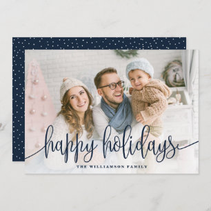 Elegant Script Full Photo Happy Holidays Navy Holiday Card