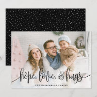 Elegant Script Full Photo Hope Love Hugs Black