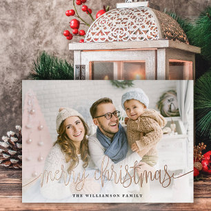 Elegant Script Full Photo Merry Christmas Foil Holiday Card