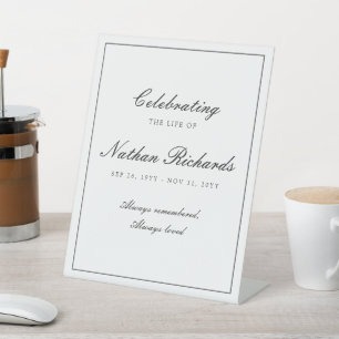 Elegant Script Funeral Celebration of Life Pedestal Sign