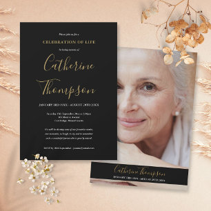 Elegant Script Funeral Celebration of Life Photo Invitation