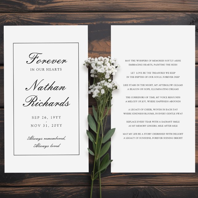 Elegant Script Funeral Memorial Prayer Card (Creator Uploaded)
