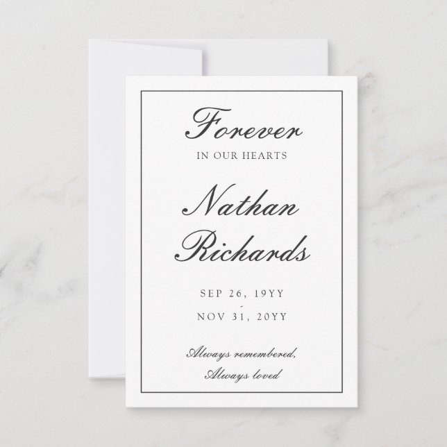 Elegant Script Funeral Memorial Thank You Card (Front)