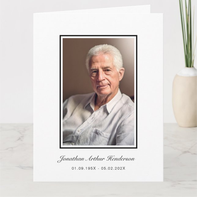 Elegant Script Funeral Photo Thank You Card (Front)