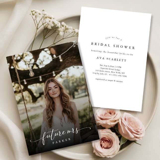 Elegant Script Future Mrs Bridal Shower Photo Invitation (Creator Uploaded)