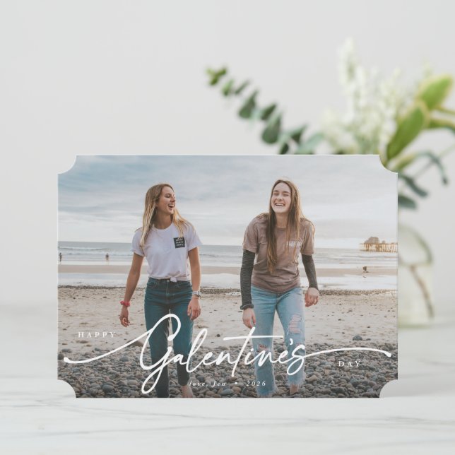 Elegant Script Galentine's Day Flat Photo Card (Standing Front)